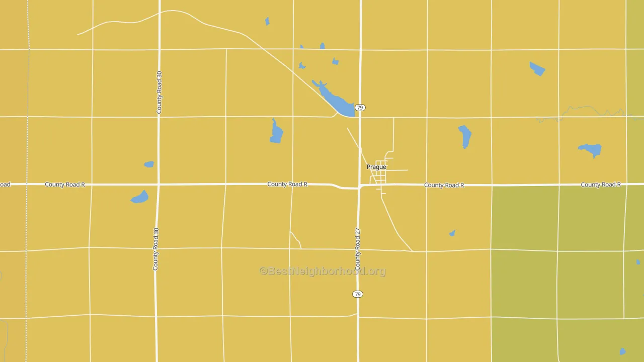 Map of the best neighborhoods in the 68050 area, with better matches in green and worse matches in red