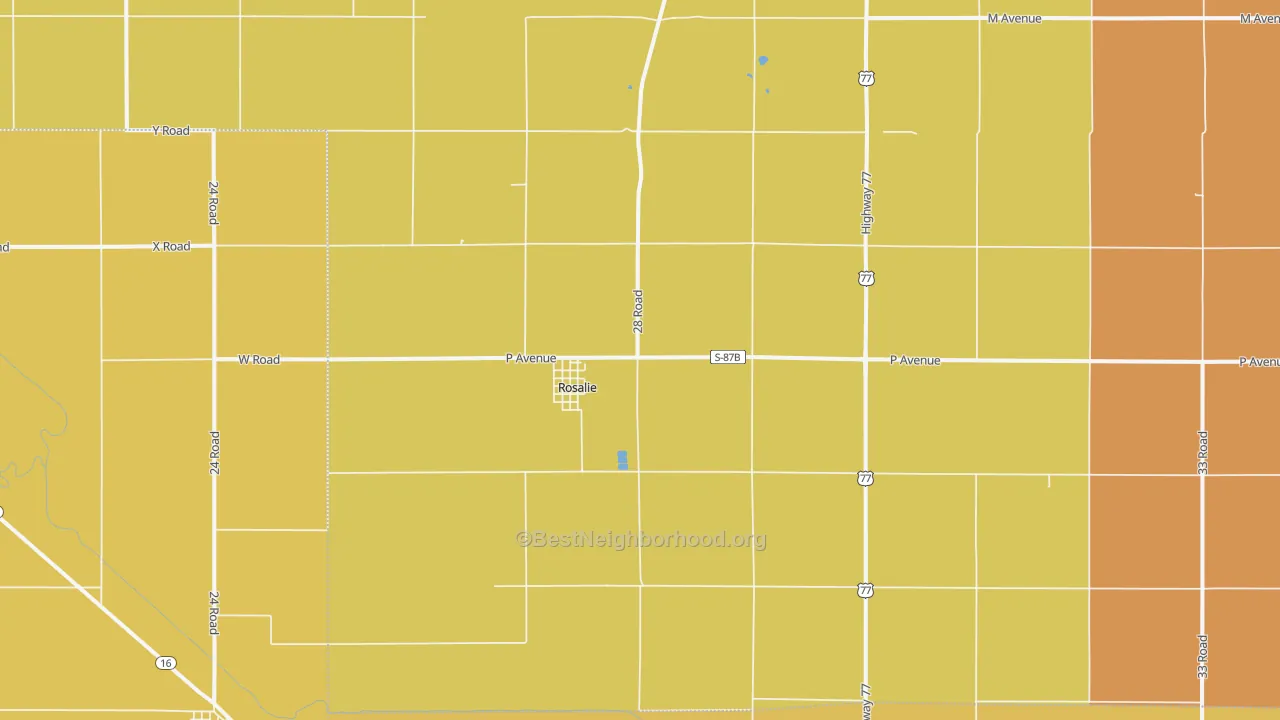 Map of the best neighborhoods in the 68055 area, with better matches in green and worse matches in red