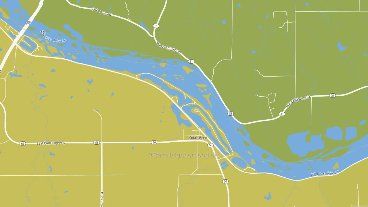 Map of the best neighborhoods in the 68058 area, with better matches in green and worse matches in red