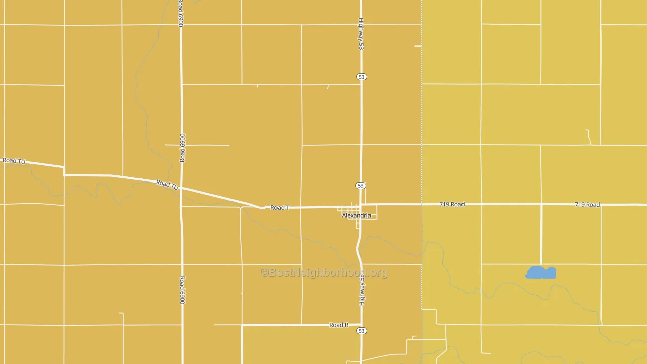 Map of the best neighborhoods in the 68303 area, with better matches in green and worse matches in red