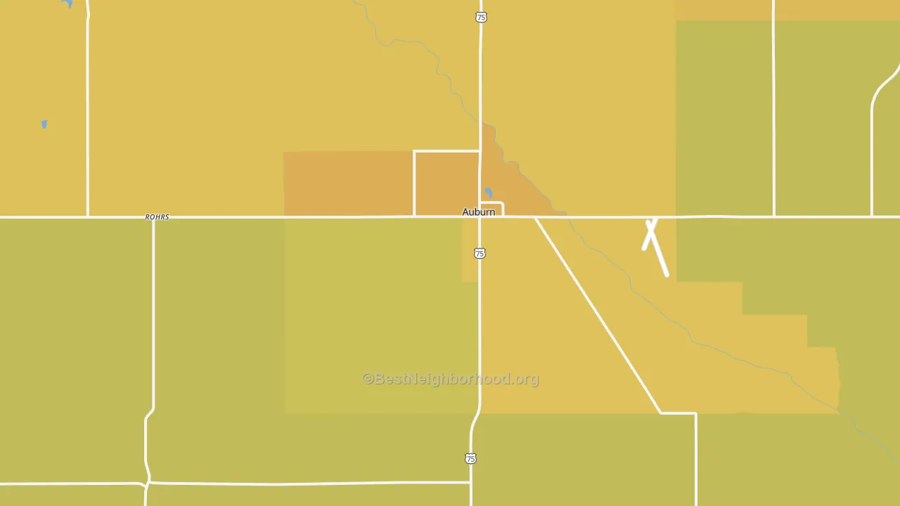 Map of the best neighborhoods in the 68305 area, with better matches in green and worse matches in red