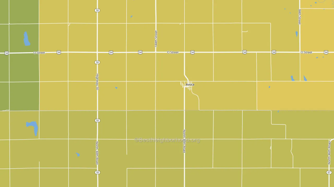Map of the best neighborhoods in the 68307 area, with better matches in green and worse matches in red