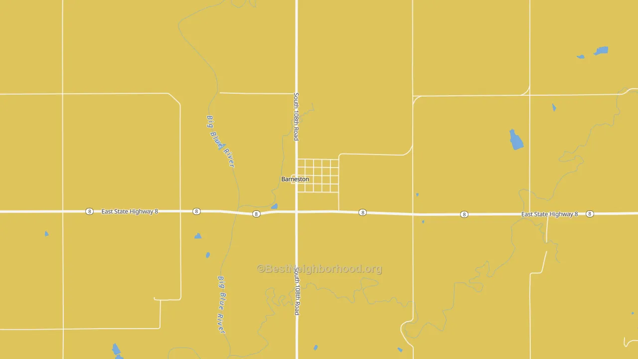 Map of the best neighborhoods in the 68309 area, with better matches in green and worse matches in red