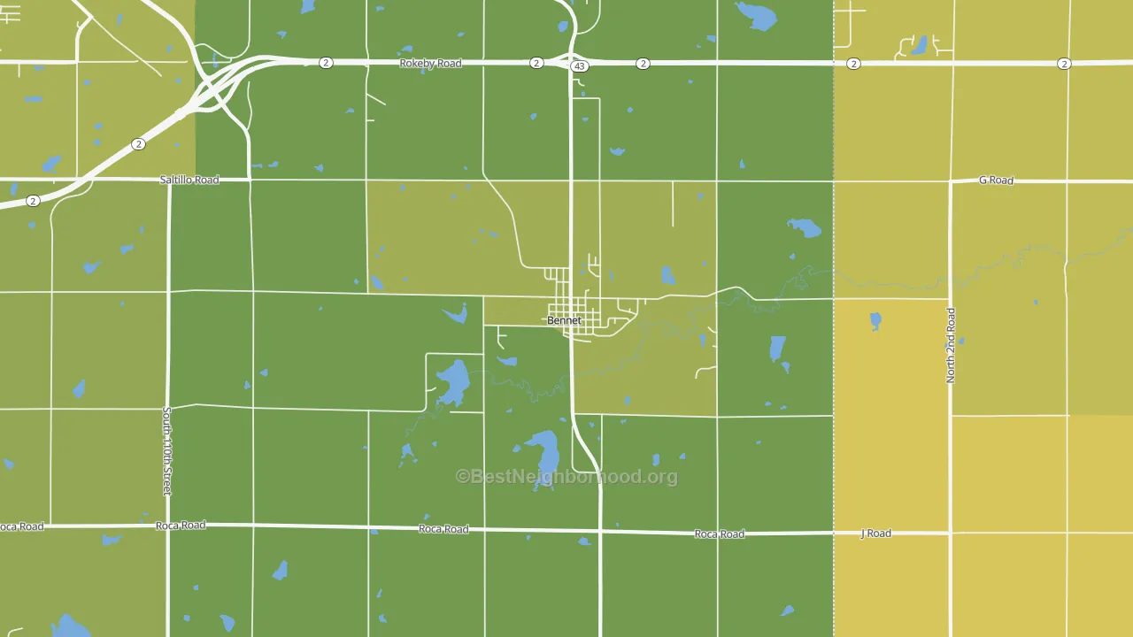 Map of the best neighborhoods in the 68317 area, with better matches in green and worse matches in red
