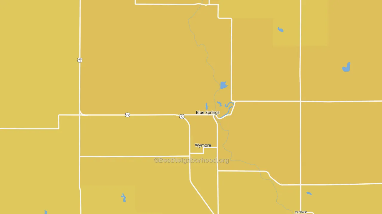 Map of the best neighborhoods in the 68318 area, with better matches in green and worse matches in red