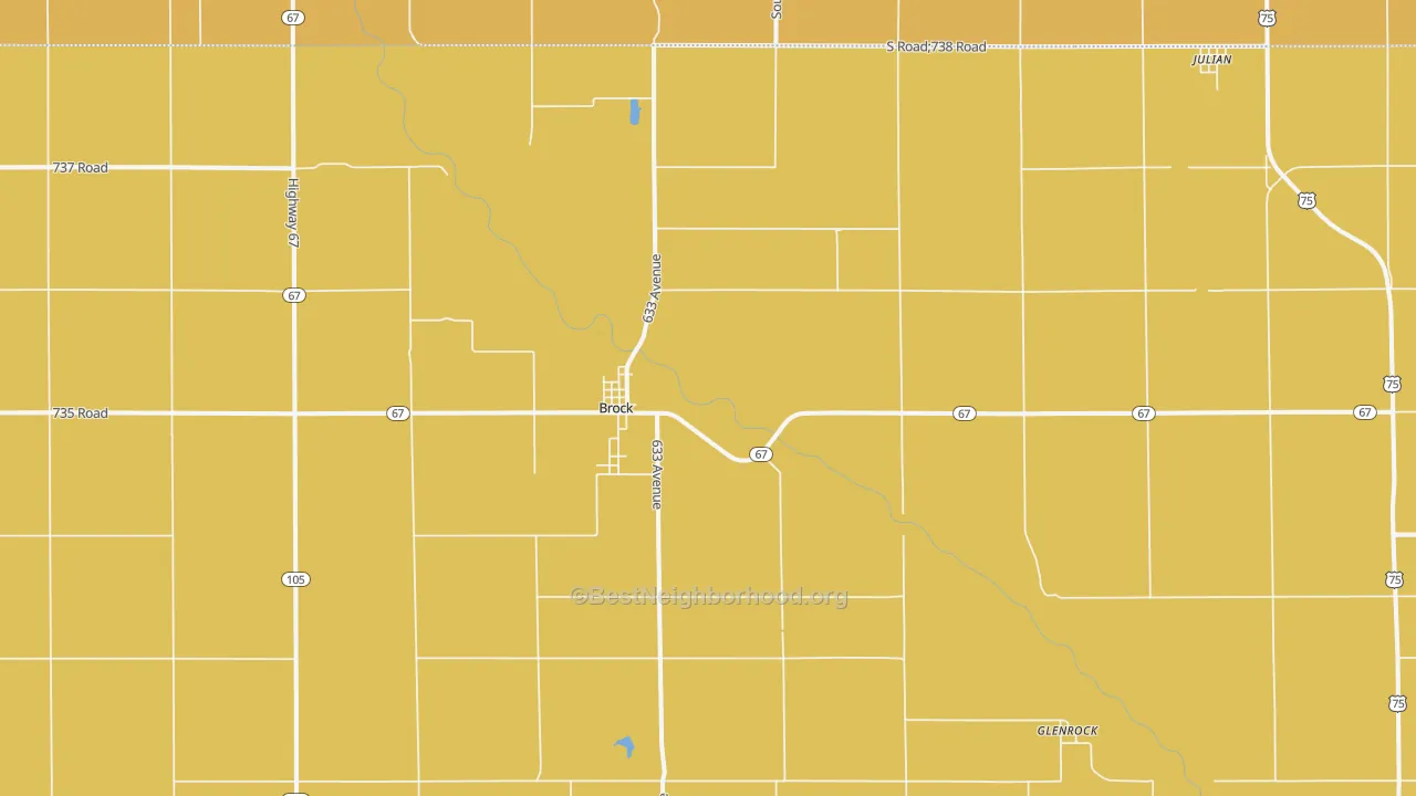 Map of the best neighborhoods in the 68320 area, with better matches in green and worse matches in red
