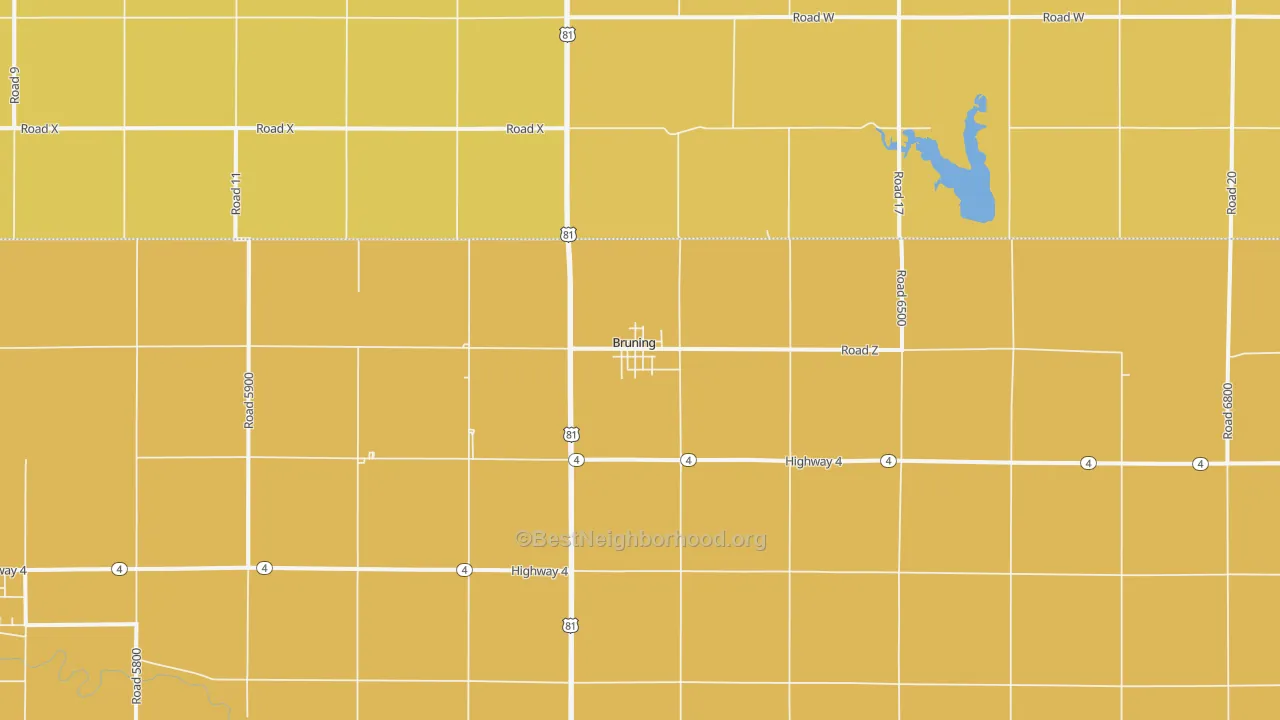 Map of the best neighborhoods in the 68322 area, with better matches in green and worse matches in red
