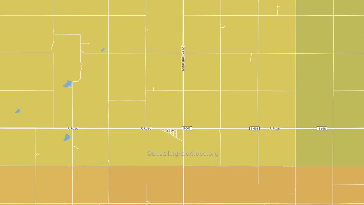Map of the best neighborhoods in the 68324 area, with better matches in green and worse matches in red