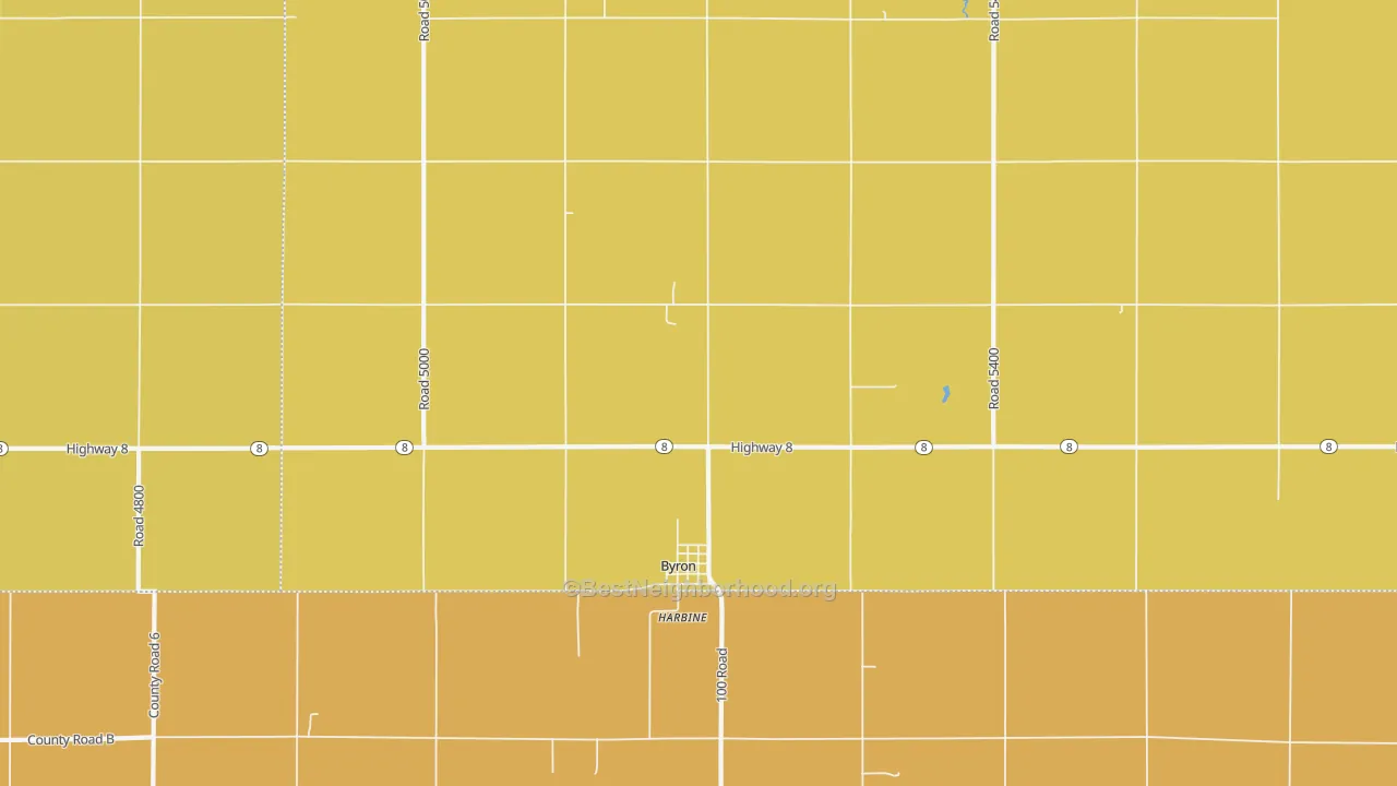 Map of the best neighborhoods in the 68325 area, with better matches in green and worse matches in red