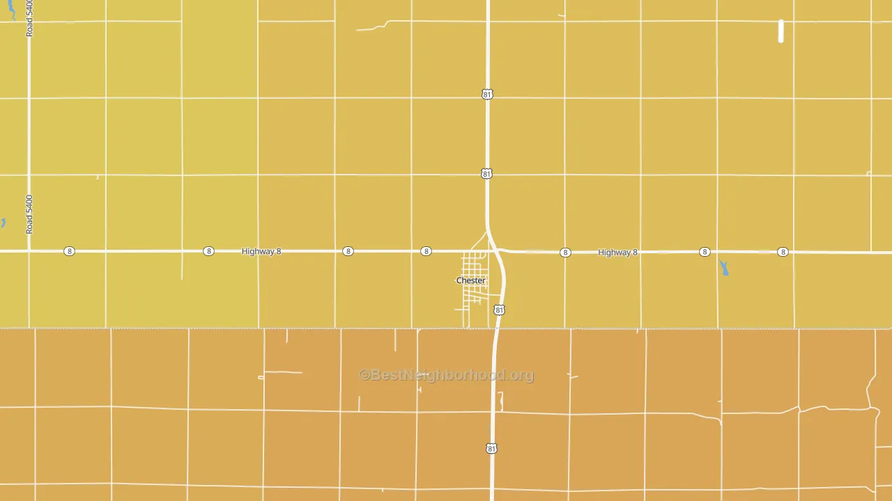 Map of the best neighborhoods in the 68327 area, with better matches in green and worse matches in red