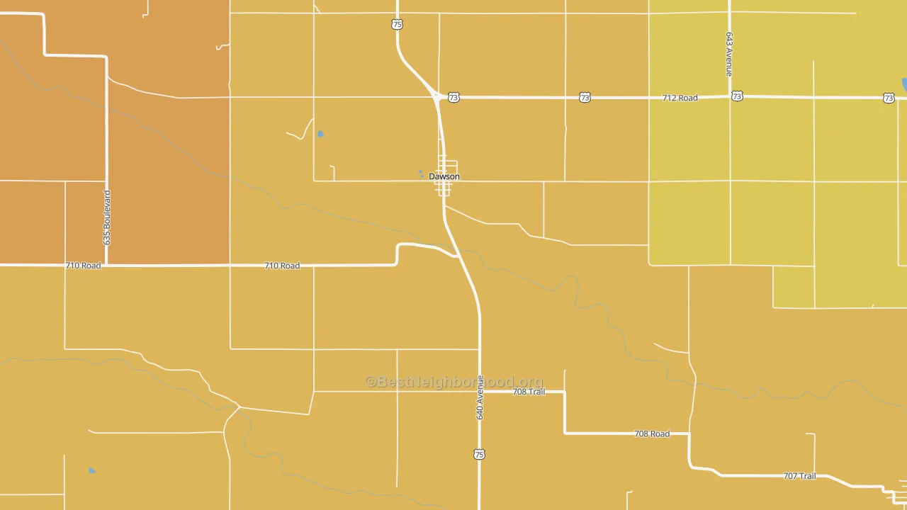 Map of the best neighborhoods in the 68337 area, with better matches in green and worse matches in red