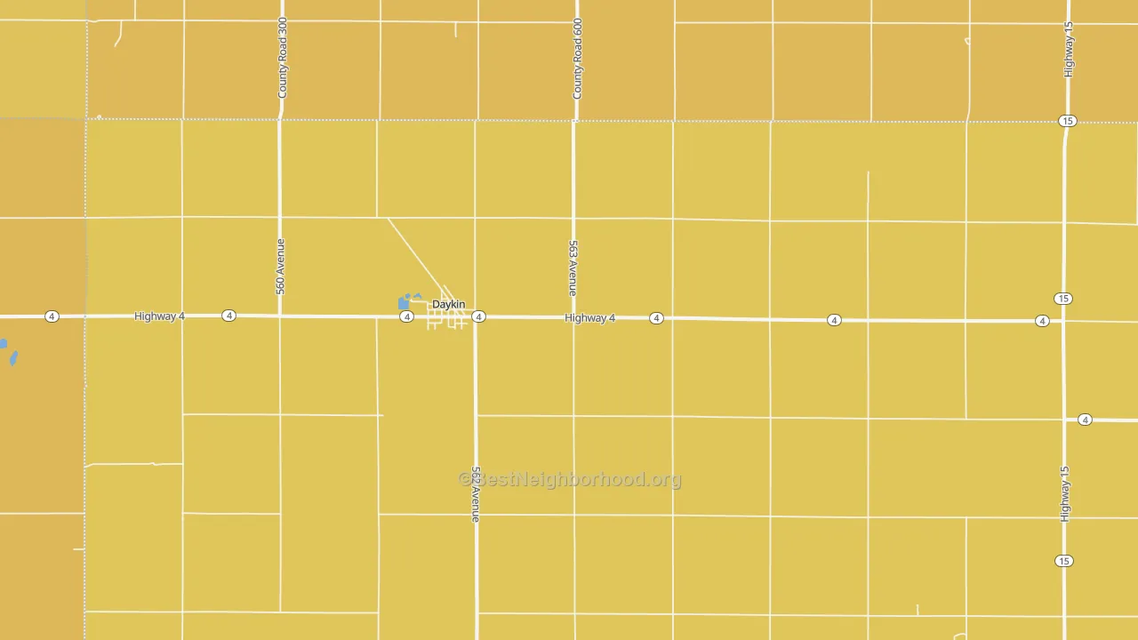 Map of the best neighborhoods in the 68338 area, with better matches in green and worse matches in red