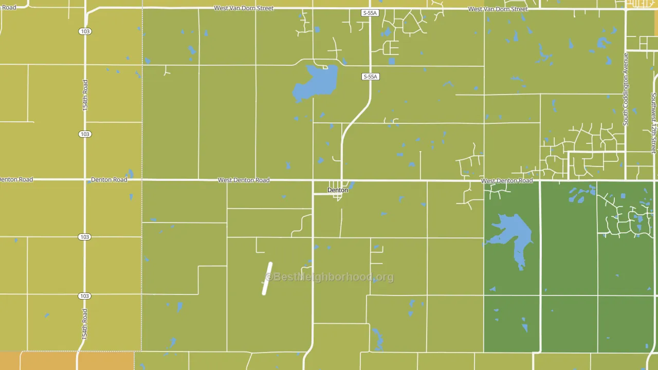Map of the best neighborhoods in the 68339 area, with better matches in green and worse matches in red
