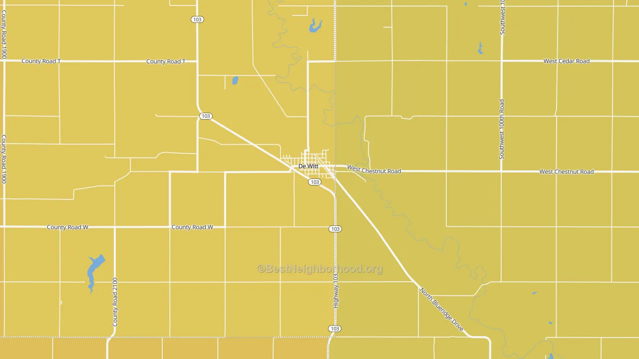 Map of the best neighborhoods in the 68341 area, with better matches in green and worse matches in red