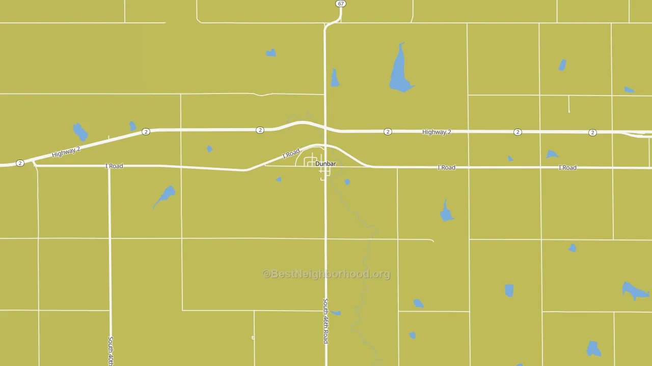 Map of the best neighborhoods in the 68346 area, with better matches in green and worse matches in red