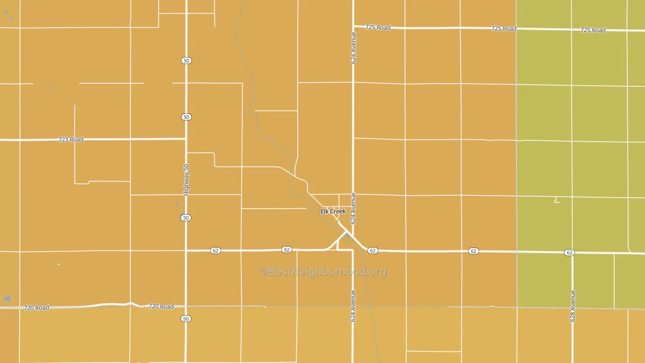 Map of the best neighborhoods in the 68348 area, with better matches in green and worse matches in red