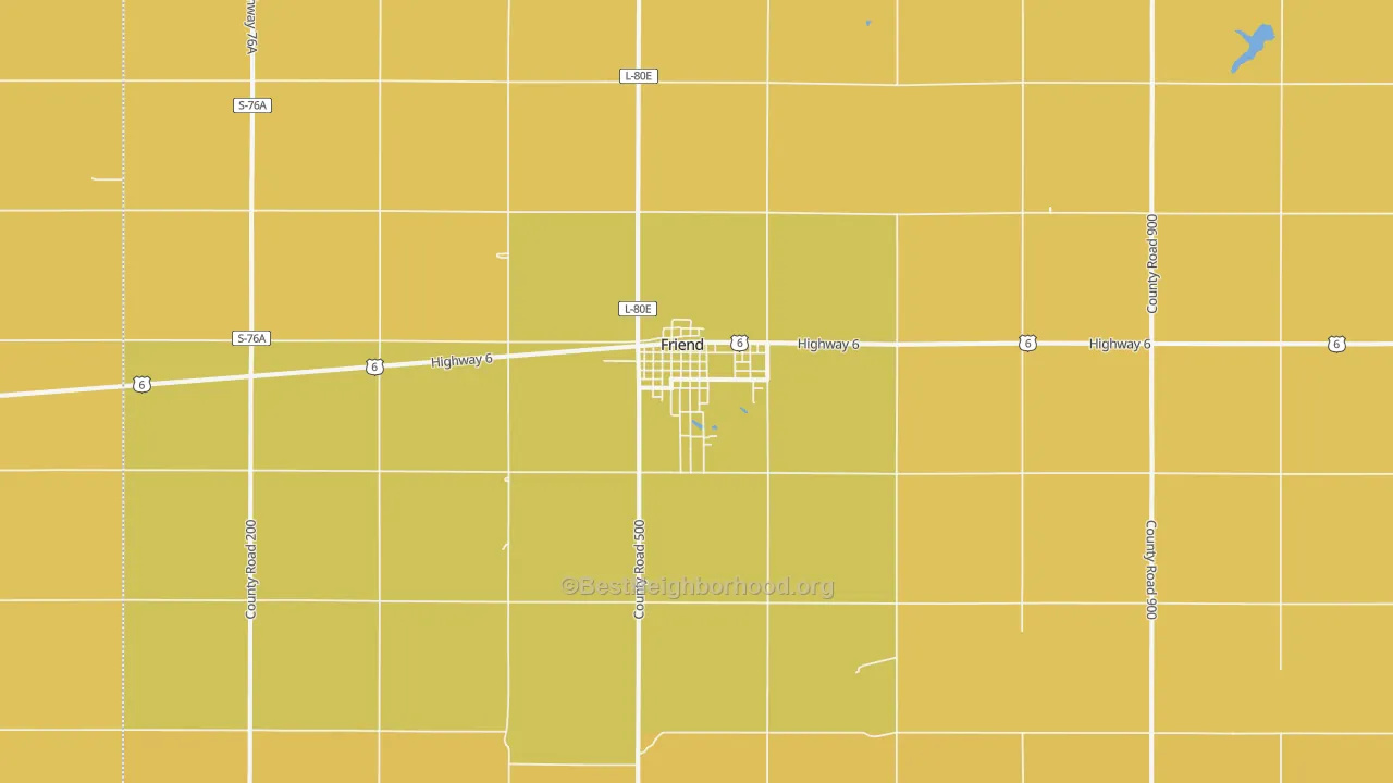 Map of the best neighborhoods in the 68359 area, with better matches in green and worse matches in red