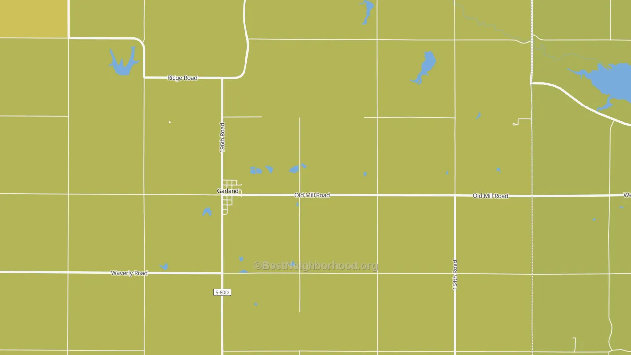 Map of the best neighborhoods in the 68360 area, with better matches in green and worse matches in red