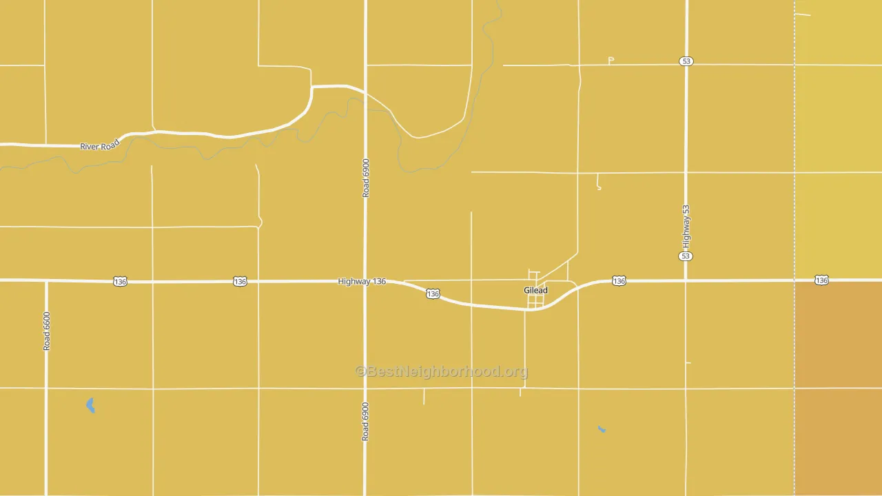 Map of the best neighborhoods in the 68362 area, with better matches in green and worse matches in red