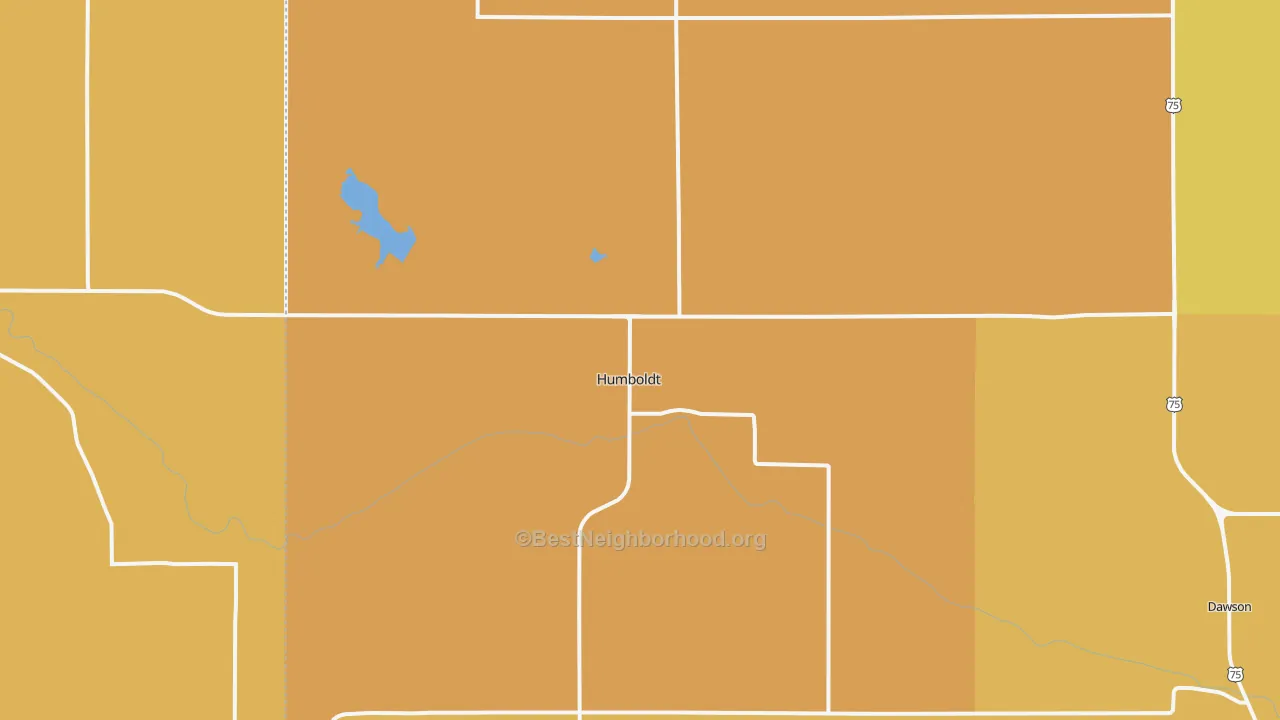 Map of the best neighborhoods in the 68376 area, with better matches in green and worse matches in red