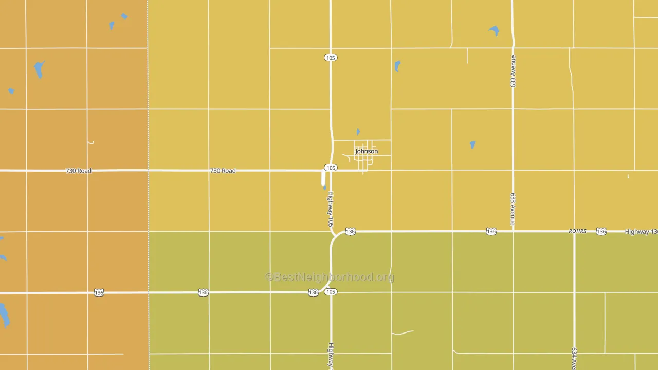 Map of the best neighborhoods in the 68378 area, with better matches in green and worse matches in red
