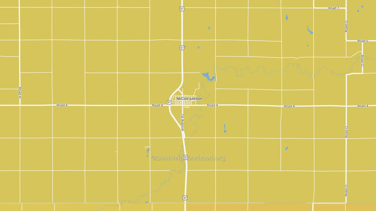 Map of the best neighborhoods in the 68401 area, with better matches in green and worse matches in red