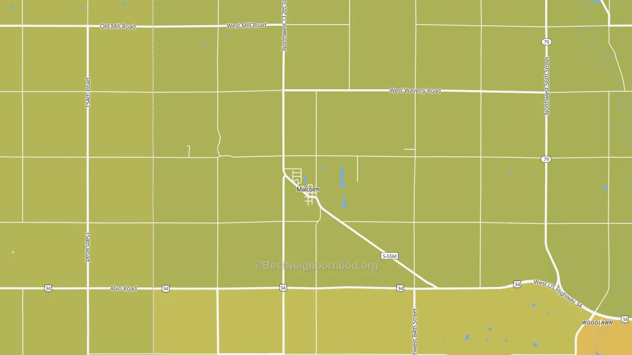 Map of the best neighborhoods in the 68402 area, with better matches in green and worse matches in red