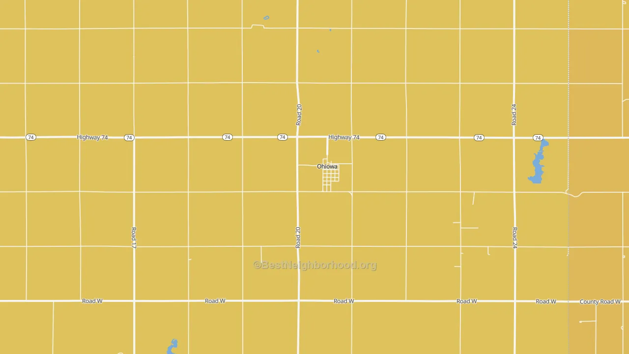 Map of the best neighborhoods in the 68416 area, with better matches in green and worse matches in red