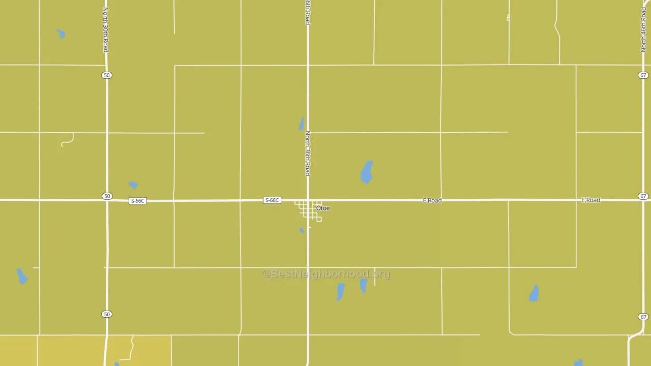 Map of the best neighborhoods in the 68417 area, with better matches in green and worse matches in red