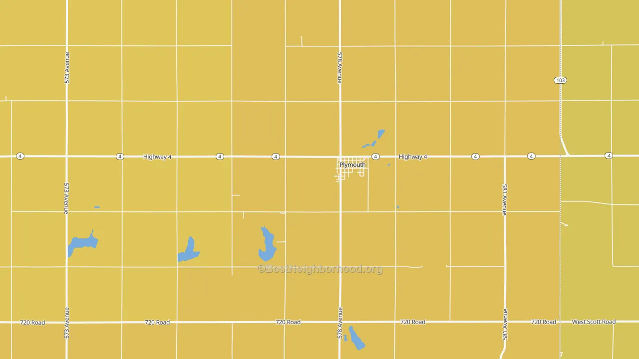 Map of the best neighborhoods in the 68424 area, with better matches in green and worse matches in red