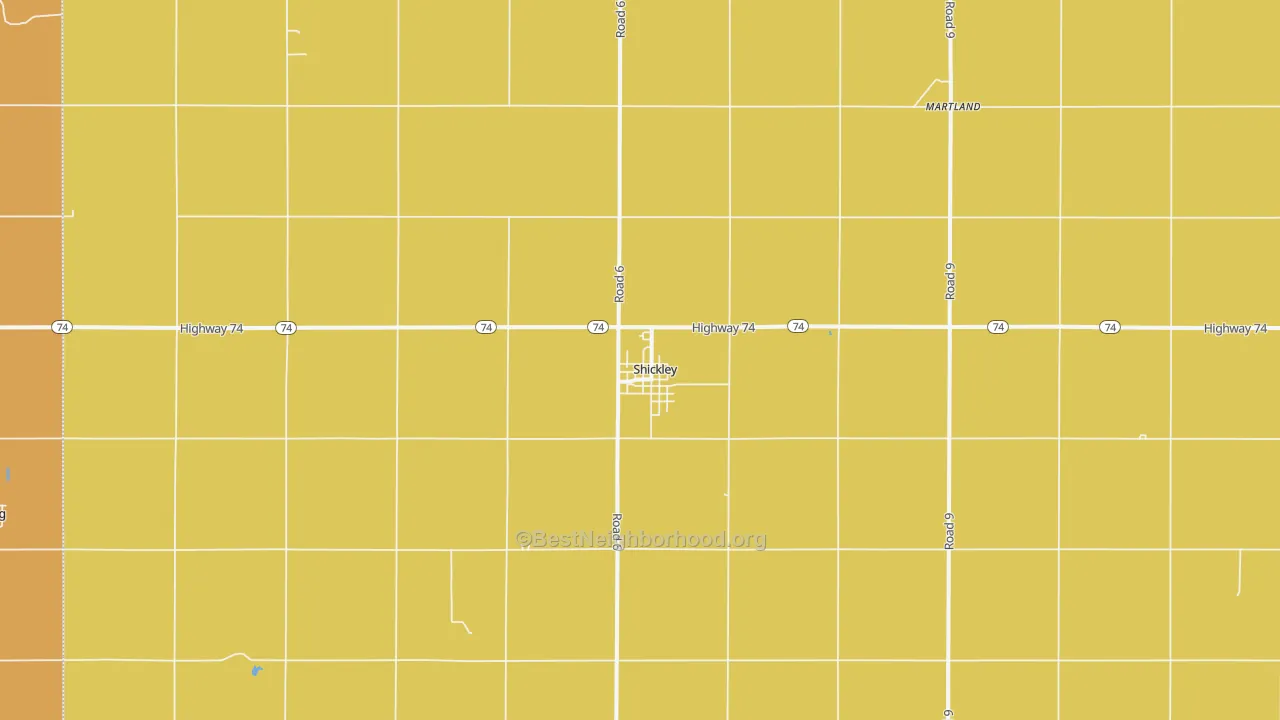 Map of the best neighborhoods in the 68436 area, with better matches in green and worse matches in red