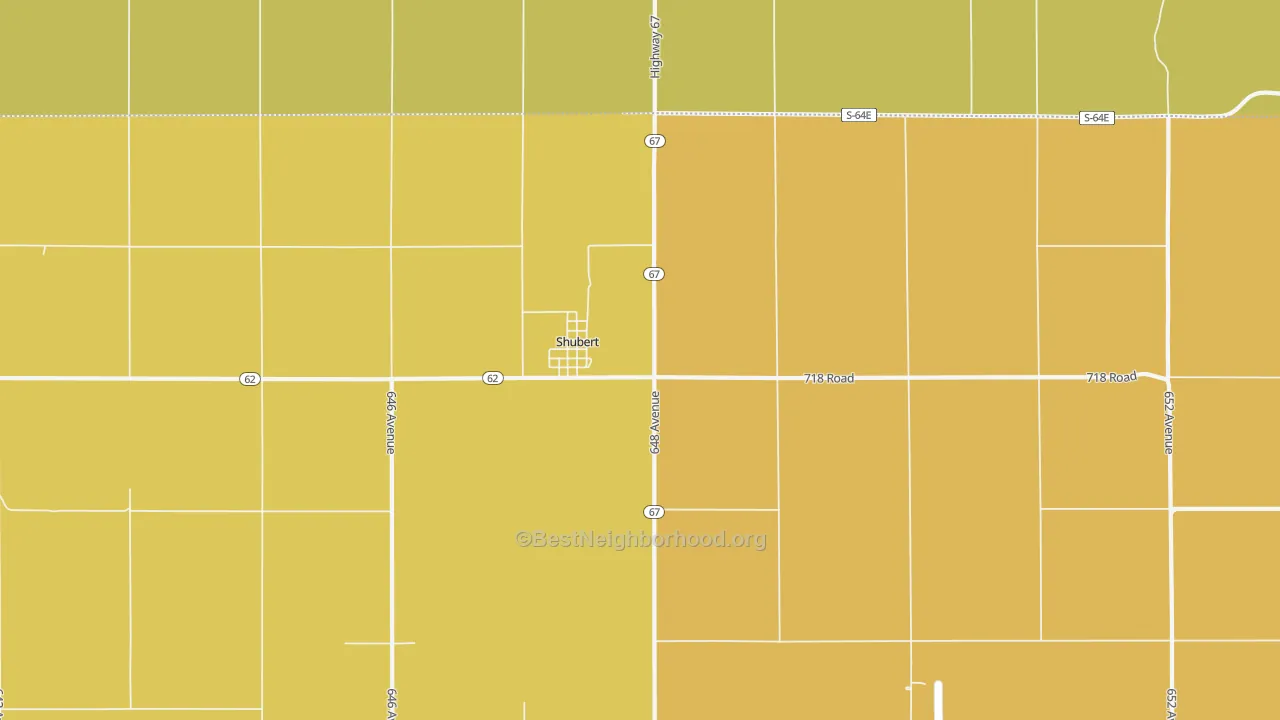 Map of the best neighborhoods in the 68437 area, with better matches in green and worse matches in red