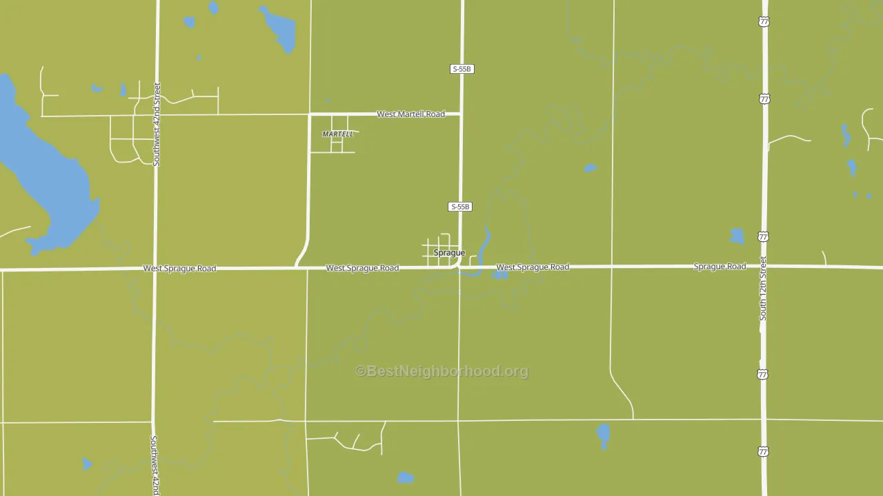 Map of the best neighborhoods in the 68438 area, with better matches in green and worse matches in red