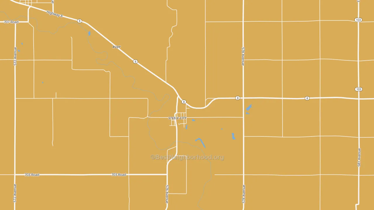 Map of the best neighborhoods in the 68440 area, with better matches in green and worse matches in red