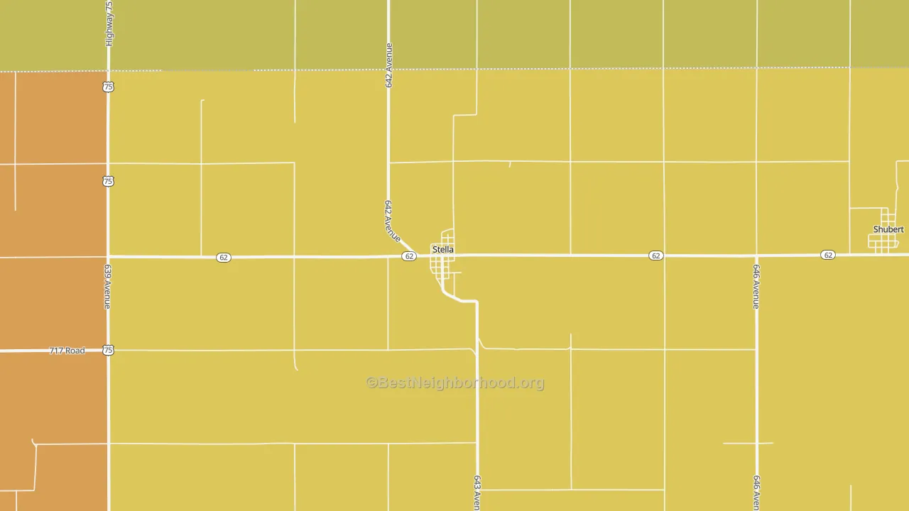 Map of the best neighborhoods in the 68442 area, with better matches in green and worse matches in red