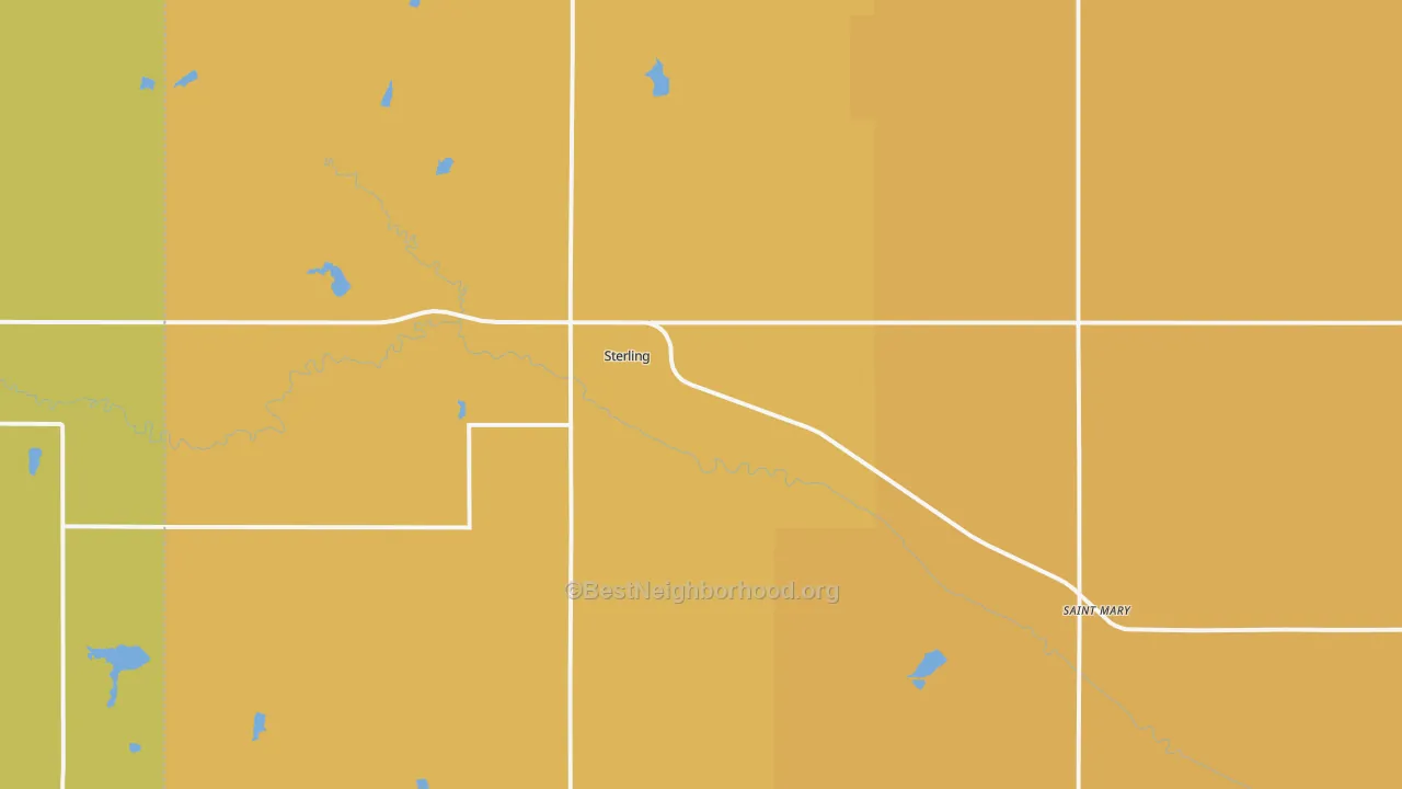 Map of the best neighborhoods in the 68443 area, with better matches in green and worse matches in red
