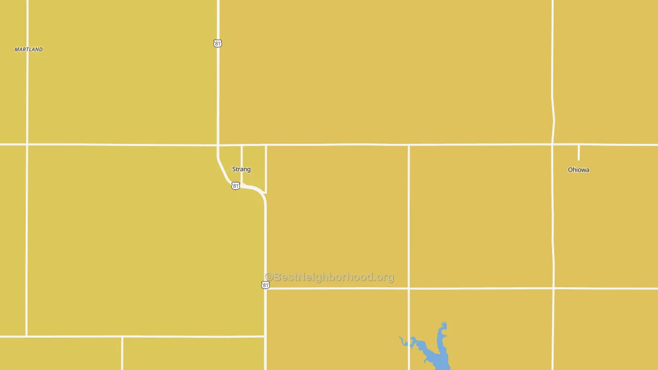 Map of the best neighborhoods in the 68444 area, with better matches in green and worse matches in red