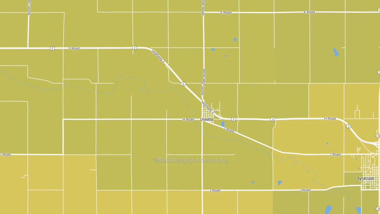 Map of the best neighborhoods in the 68454 area, with better matches in green and worse matches in red