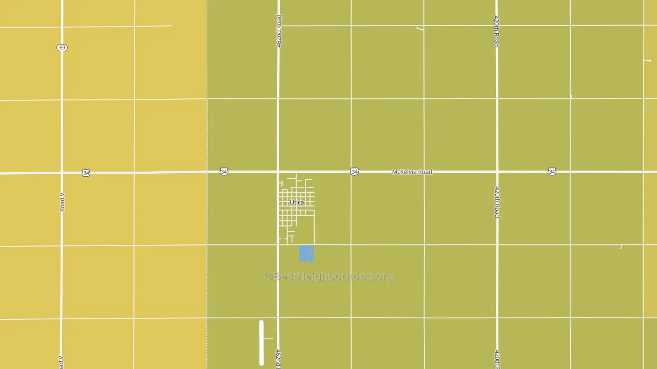 Map of the best neighborhoods in the 68456 area, with better matches in green and worse matches in red