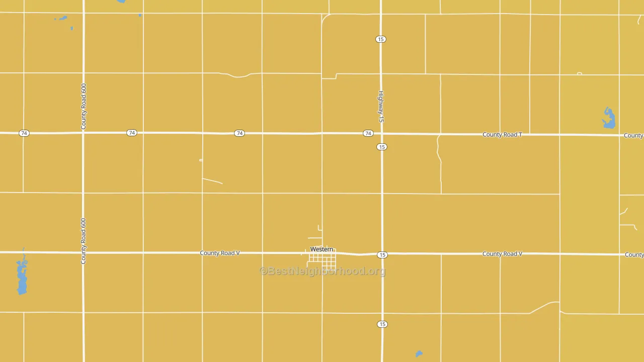 Map of the best neighborhoods in the 68464 area, with better matches in green and worse matches in red