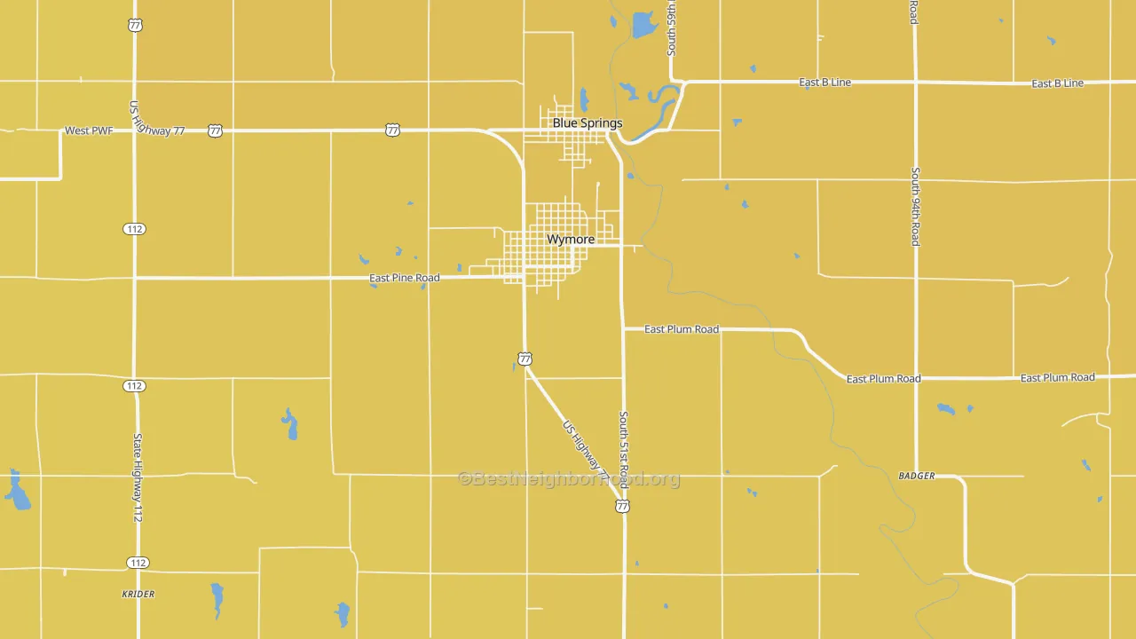 Map of the best neighborhoods in the 68466 area, with better matches in green and worse matches in red