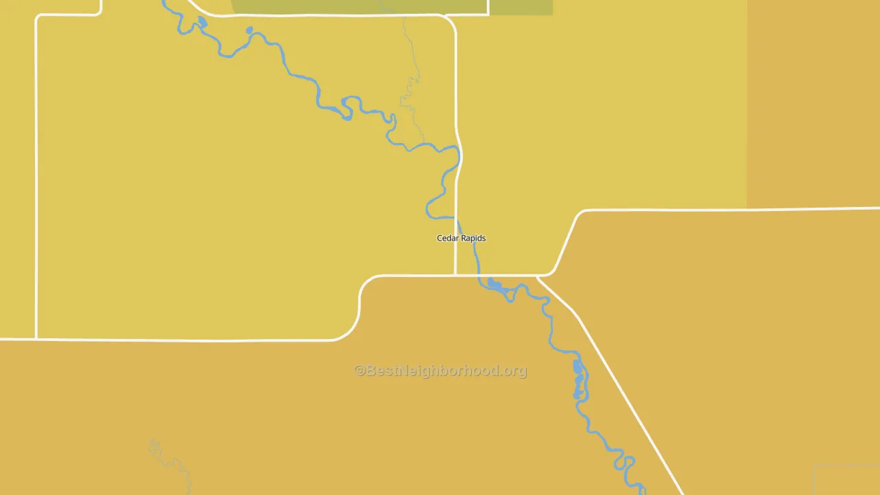 Map of the best neighborhoods in the 68627 area, with better matches in green and worse matches in red