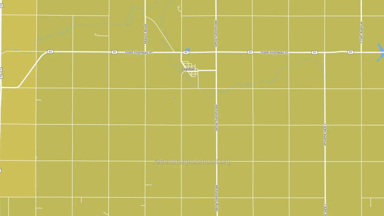 Map of the best neighborhoods in the 68631 area, with better matches in green and worse matches in red