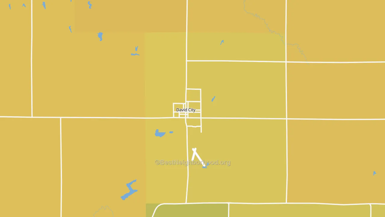 Map of the best neighborhoods in the 68632 area, with better matches in green and worse matches in red