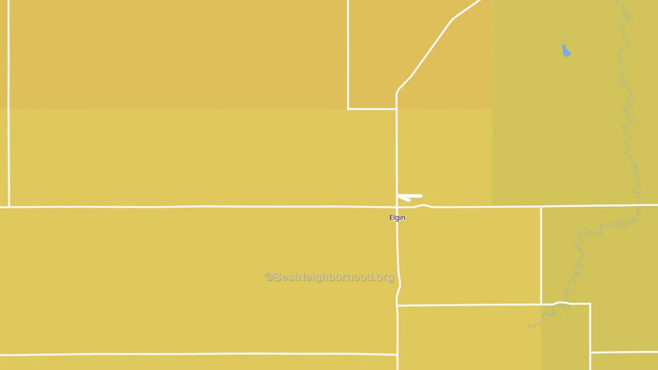 Map of the best neighborhoods in the 68636 area, with better matches in green and worse matches in red