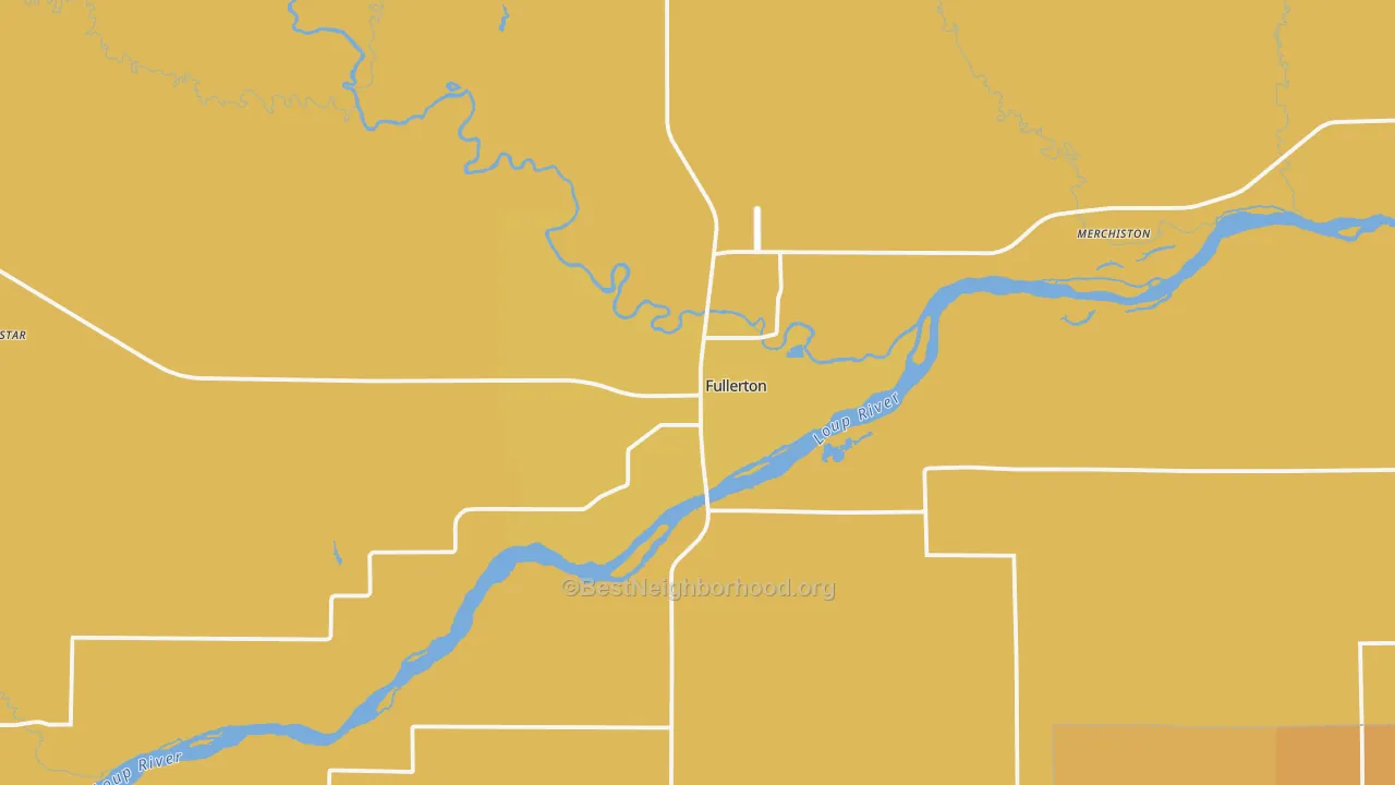 Map of the best neighborhoods in the 68638 area, with better matches in green and worse matches in red