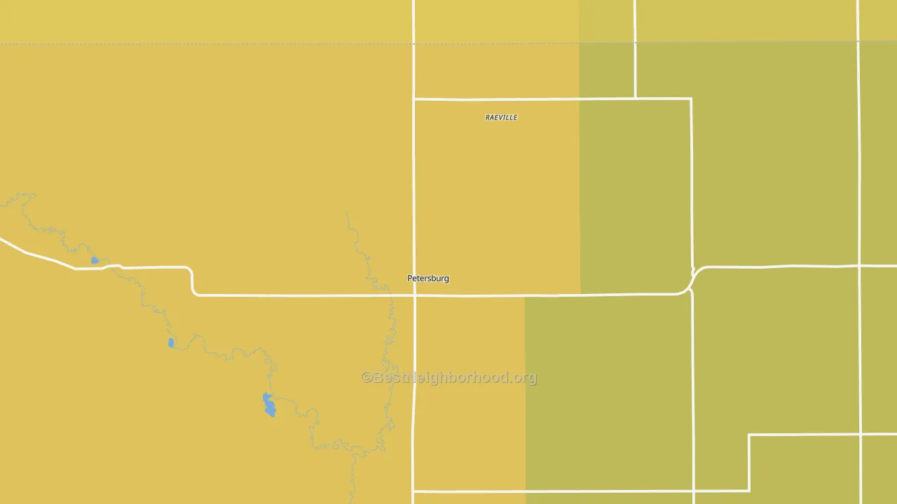 Map of the best neighborhoods in the 68652 area, with better matches in green and worse matches in red