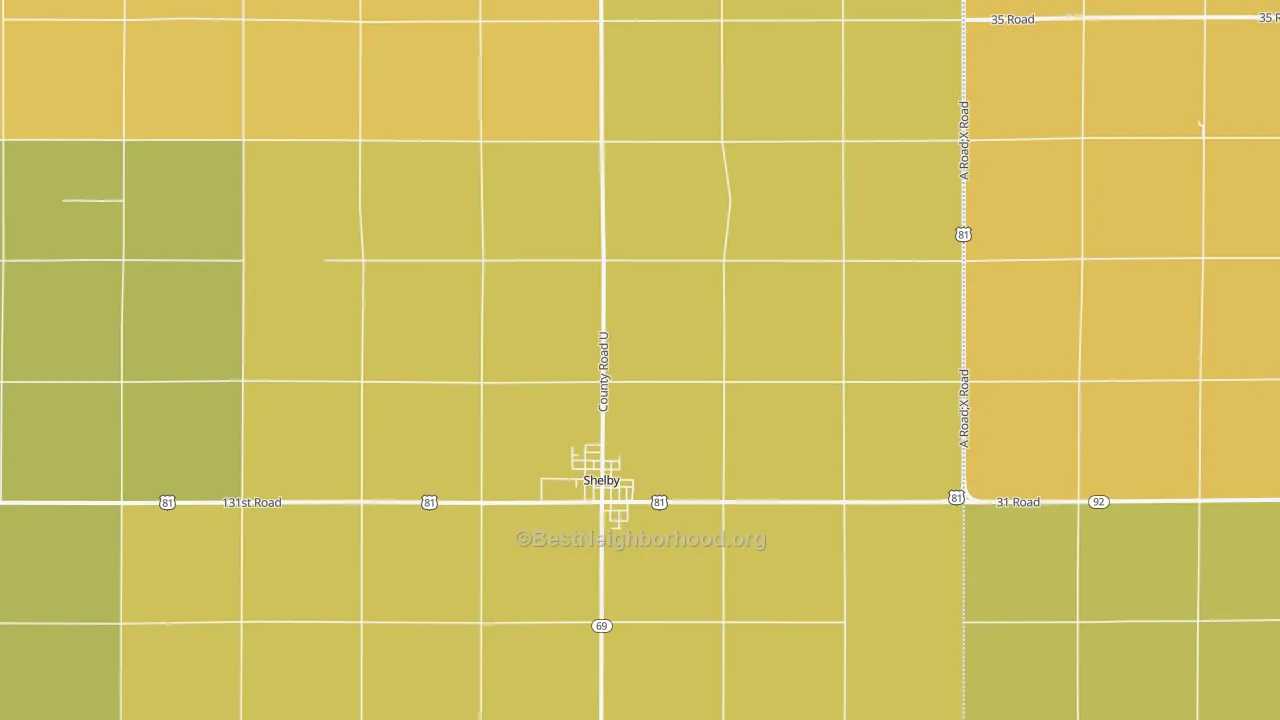 Map of the best neighborhoods in the 68662 area, with better matches in green and worse matches in red