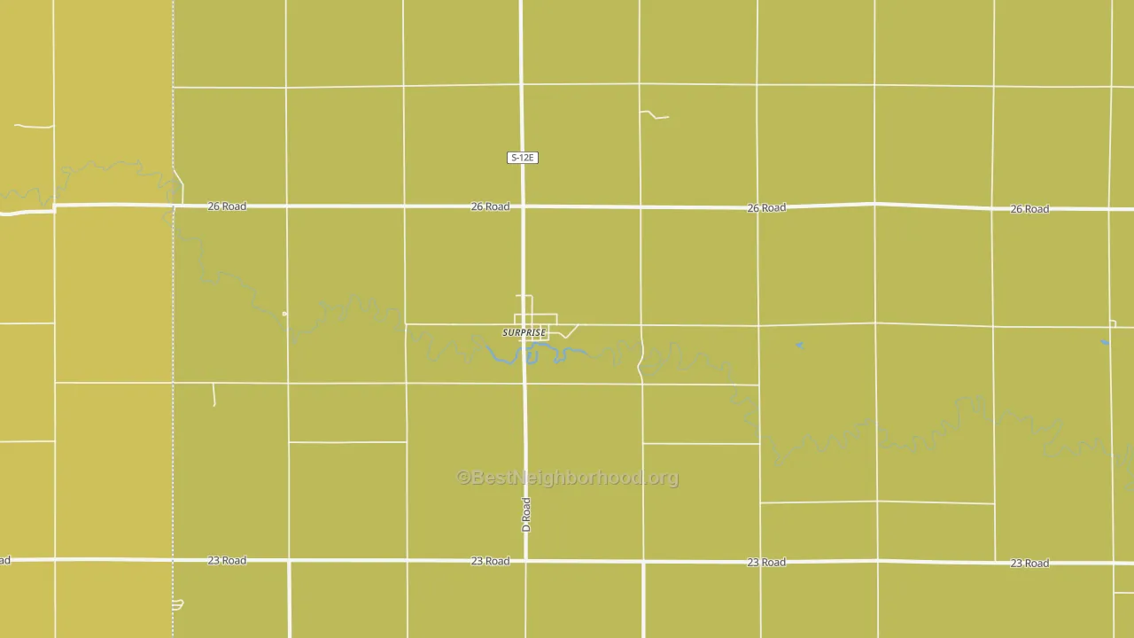 Map of the best neighborhoods in the 68667 area, with better matches in green and worse matches in red