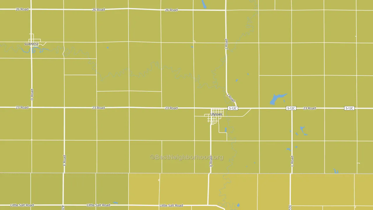 Map of the best neighborhoods in the 68669 area, with better matches in green and worse matches in red